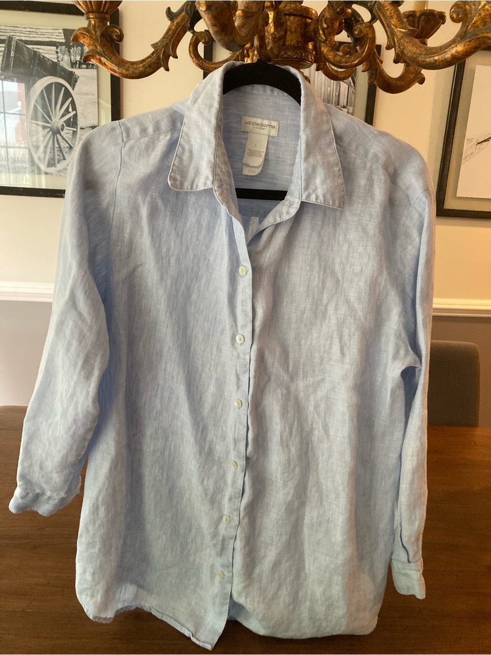 Liz Claiborne Light Blue Linen Button-Down Shirt